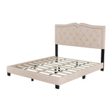 English Elm Queen Size Upholstered Bed Frame With Rivet Design, Modern Velvet Platform Bed With Tufted Headboard,Beige