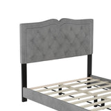 English Elm Full Size Upholstered Bed Frame With Rivet Design, Modern Velvet Platform Bed With Tufted Headboard,Gray