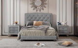 Hearth and Haven Full Size Upholstered Bed Frame with Rivet Design, Modern Velvet Platform Bed with Tufted Headboard, Gray WF317301AAE