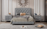 English Elm Full Size Upholstered Bed Frame With Rivet Design, Modern Velvet Platform Bed With Tufted Headboard,Gray