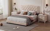 English Elm Queen Size Upholstered Bed Frame With Rivet Design, Modern Velvet Platform Bed With Tufted Headboard,Beige