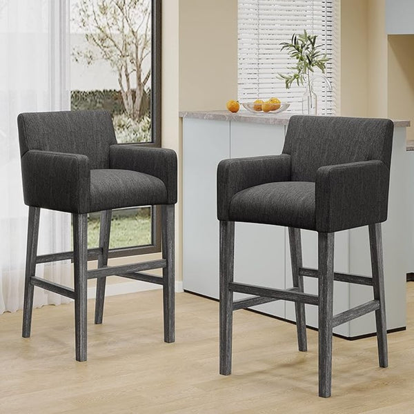 English Elm Upholstered Counter Stools Set of Two with Armrests Rubberwood Base Kitchen Island 71253.00CHAR