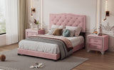 English Elm Full Size Upholstered Bed Frame With Rivet Design, Modern Velvet Platform Bed With Tufted Headboard,Pink