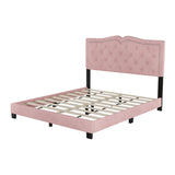 English Elm Queen Size Upholstered Bed Frame With Rivet Design, Modern Velvet Platform Bed With Tufted Headboard,Pink