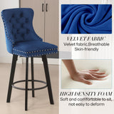 Hearth and Haven Ys Modern Swivel Bar Stools Velvet Barstools Button Tufted Bar Stools Rivet Trim Bar Stools For Kitchen Island, Bistro, with Metal Pull Ring Sturdy Footrest Large Backrest For Home Bar, Blue W2311P149169