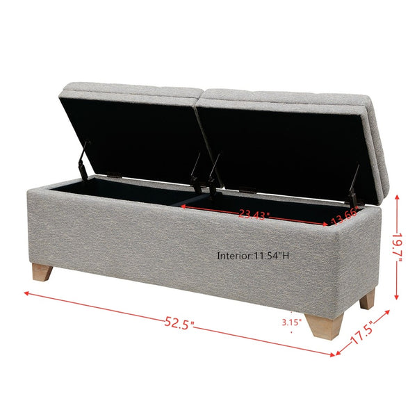 English Elm Soft Close Upholstered Storage Bench with Reclaimed Wood Legs for Bedroom Entryway B03548742