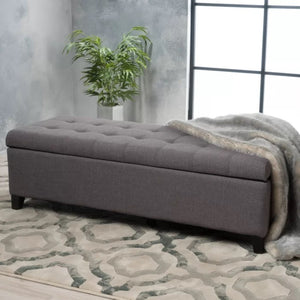 English Elm Storage Ottoman Bench with Button Tufted Waffle Lid for Bedroom or Living Room 68087.00LGRY