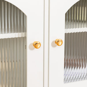 English Elm 71-inch Rustic TV Console Table with Solid Wood Frame, Changhong Glass Doors & Metal Handles—Antique White, Kid-Friendly Living Room Storage (74.8x22.05x7.87) W679P144771
