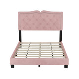 English Elm Full Size Upholstered Bed Frame With Rivet Design, Modern Velvet Platform Bed With Tufted Headboard,Pink