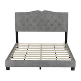 English Elm Queen Size Upholstered Bed Frame With Rivet Design, Modern Velvet Platform Bed With Tufted Headboard,Gray