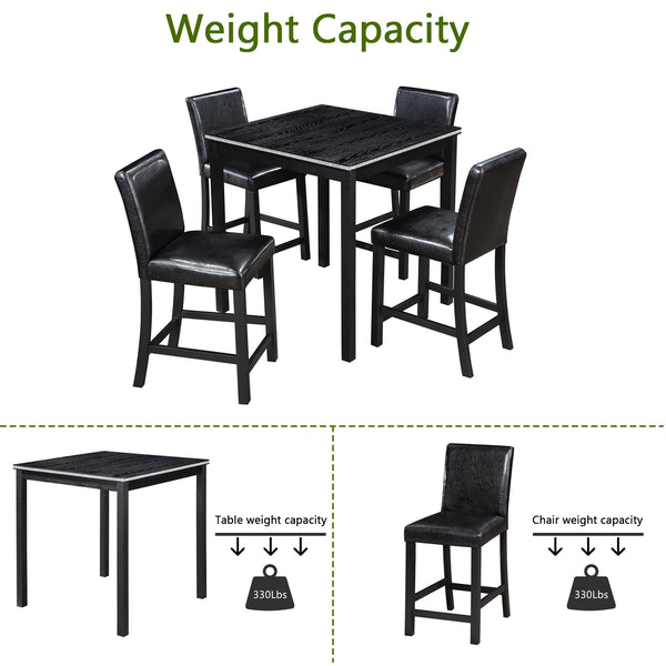 English Elm 5 Piece Counter Height Table Set - Modern Wooden Dining Set With Crystal Accents & Upholstered Chairs W1998S00038