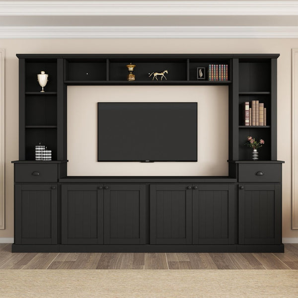 English Elm Minimalist Modular Wall Unit White Veneer Four Piece Living Room Storage System N721S000061B