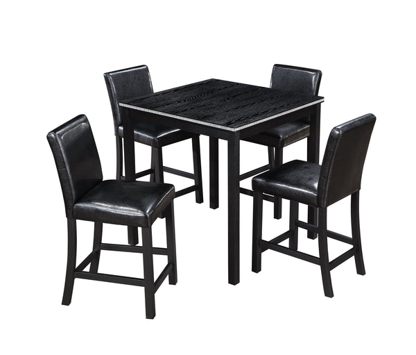 English Elm 5 Piece Counter Height Table Set - Modern Wooden Dining Set With Crystal Accents & Upholstered Chairs W1998S00038