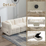 Hearth and Haven 87.7" Sectional Sofa Cozy Teddy Fleece Fabric Sectional Sofa Couch with Two Usb Ports a Movable Storage Ottoman and Two Lumbar Pillows For Living Room SG001400AAA