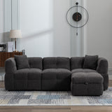 Hearth and Haven 87.7" Sectional Sofa Cozy Teddy Fleece Fabric Sectional Sofa Couch with Two Usb Ports a Movable Storage Ottoman and Two Lumbar Pillows For Living Room SG001400AAE