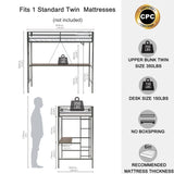 Christopher Knight Home® - Noble House - Adam Sturdy Twin Loft Bunk Black With Cinnamon Wood Desk And Closet Rod For Adult And Kids, And Easy Climbing With Sturdy Ladder, Space Saving