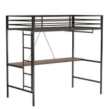 Christopher Knight Home® - Noble House - Adam Sturdy Twin Loft Bunk Black With Cinnamon Wood Desk And Closet Rod For Adult And Kids, And Easy Climbing With Sturdy Ladder, Space Saving