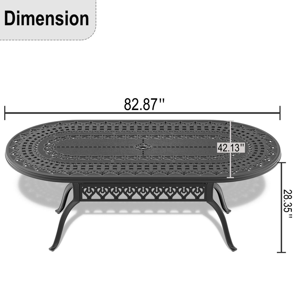 English Elm L82.87*w42.13-inch Oval Cast Aluminum Outdoor Dining Table Seats 8 with Umbrella Hole W1710120508