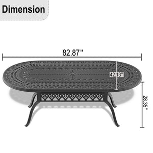English Elm L82.87*w42.13-inch Oval Cast Aluminum Outdoor Dining Table Seats 8 with Umbrella Hole W1710120508