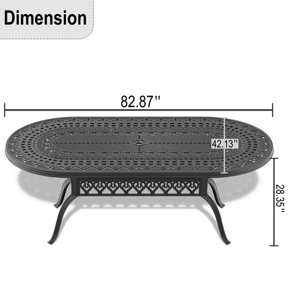 English Elm L82.87*w42.13-inch Oval Cast Aluminum Outdoor Dining Table Seats 8 with Umbrella Hole W1710120508