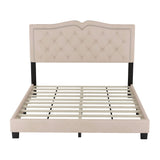 English Elm Queen Size Upholstered Bed Frame With Rivet Design, Modern Velvet Platform Bed With Tufted Headboard,Beige