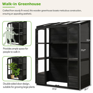 English Elm TOPMAX 78-inch Wooden Greenhouse Walk-In with 4 Skylights, 2 Folding Shelves & Anti-Fall Stability Black SP100017AAB