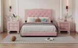 English Elm Full Size Upholstered Bed Frame With Rivet Design, Modern Velvet Platform Bed With Tufted Headboard,Pink