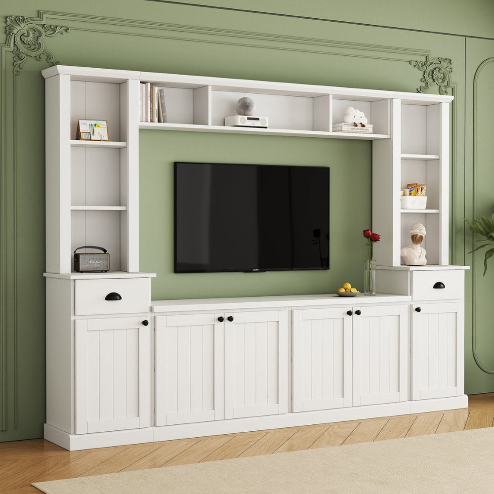 English Elm Minimalist Modular Wall Unit White Veneer Four Piece Living Room Storage System N721S000061K
