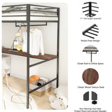 Christopher Knight Home® - Noble House - Adam Sturdy Twin Loft Bunk Black With Cinnamon Wood Desk And Closet Rod For Adult And Kids, And Easy Climbing With Sturdy Ladder, Space Saving