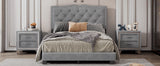 English Elm Full Size Upholstered Bed Frame With Rivet Design, Modern Velvet Platform Bed With Tufted Headboard,Gray