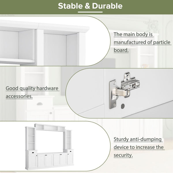 English Elm Minimalist Modular Wall Unit Four Piece Entertainment System Fits Tvs up to 75 Inches White SD000031AAK