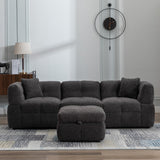 Hearth and Haven 87.7" Sectional Sofa Cozy Teddy Fleece Fabric Sectional Sofa Couch with Two Usb Ports a Movable Storage Ottoman and Two Lumbar Pillows For Living Room SG001400AAE