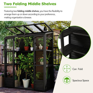 English Elm TOPMAX 78-inch Wooden Greenhouse Walk-In with 4 Skylights, 2 Folding Shelves & Anti-Fall Stability Black SP100017AAB