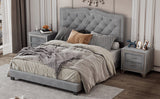 English Elm Queen Size Upholstered Bed Frame With Rivet Design, Modern Velvet Platform Bed With Tufted Headboard,Gray