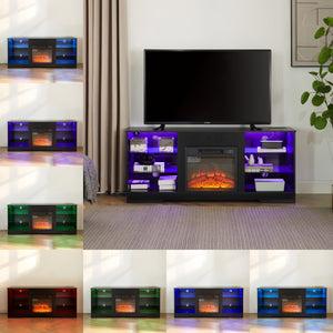 English Elm TV 58" Electric Fireplace TV Stand with 3D Realistic Flame, LED Lights, USB & AC Power Strip, Modern Media Console Black W2275P149867