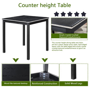 English Elm 5 Piece Counter Height Table Set - Modern Wooden Dining Set With Crystal Accents & Upholstered Chairs W1998S00038