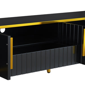 English Elm On-trend Glam Minimalist Media Console with Gold Iron Legs Open Shelf for Living Room Gold+Black WF320395AAB