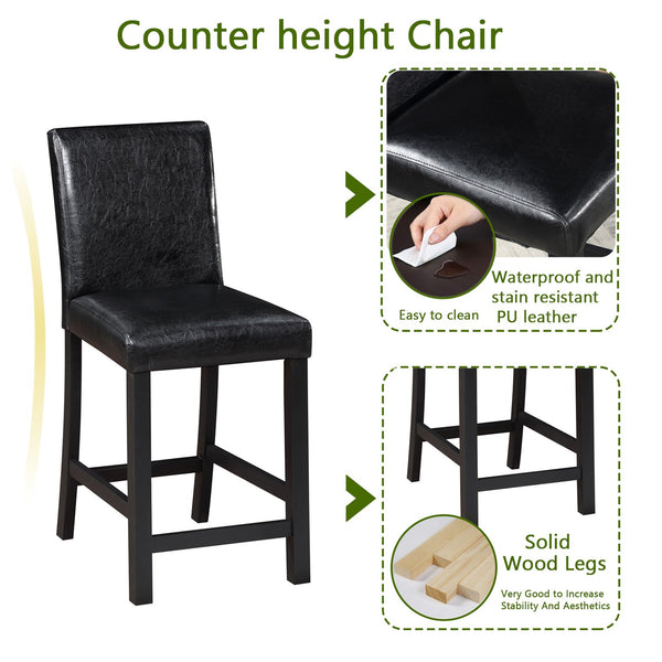 English Elm 5 Piece Counter Height Table Set - Modern Wooden Dining Set With Crystal Accents & Upholstered Chairs W1998S00038