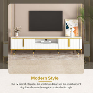 English Elm On-trend Glam Minimalist Media Console with Gold Iron Legs Open Shelf for Living Room White+Gold WF320395AAK