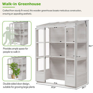 English Elm TOPMAX 78-inch Wooden Greenhouse Walk-In with 4 Skylights, 2 Folding Shelves & Anti-Fall Stability White SP100017AAK