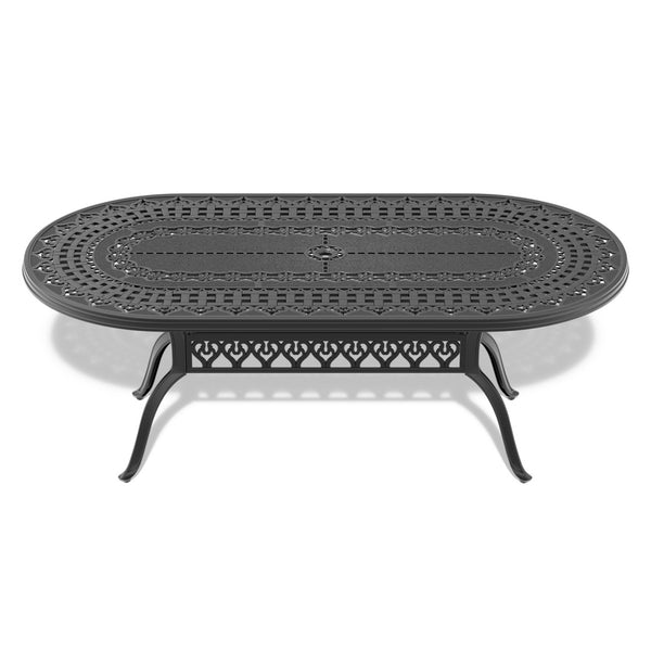 English Elm L81.89*w41.34-inch Cast Aluminum Oval Patio Dining Table Seats 8 Carved Black W1710P459503