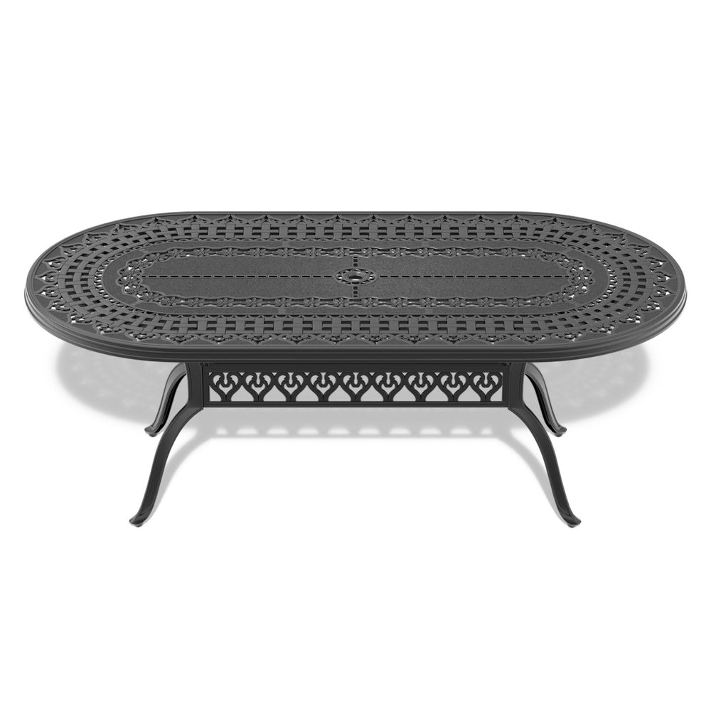 English Elm L82.87*w42.13-inch Oval Cast Aluminum Outdoor Dining Table Seats 8 with Umbrella Hole W1710120508