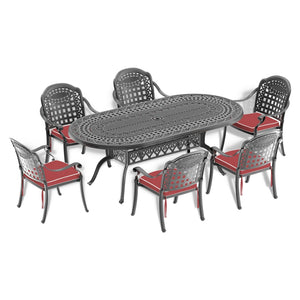 English Elm L82.87*w42.13-inch Oval Cast Aluminum Outdoor Dining Table Seats 8 with Umbrella Hole W1710120508