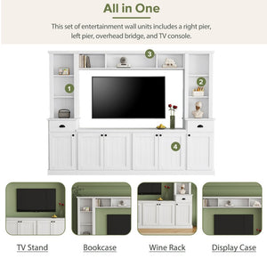 English Elm Minimalist Modular Wall Unit Four Piece Entertainment System Fits Tvs up to 75 Inches White SD000031AAK