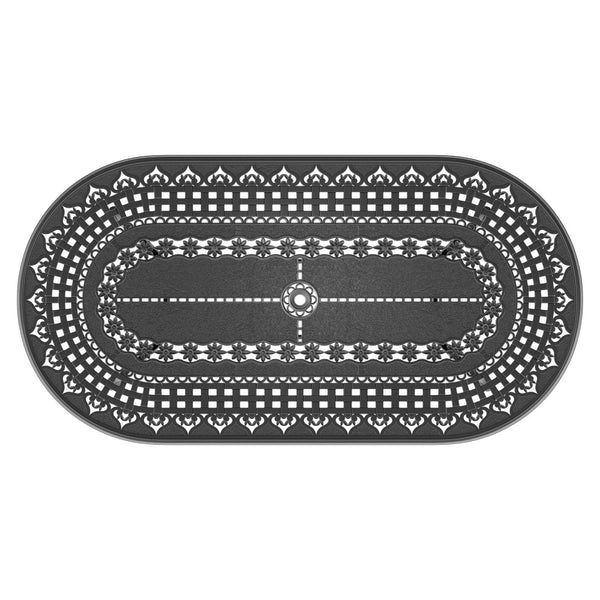 English Elm 9-piece Cast Aluminum Outdoor Dining Set Carved Petal Motifs Black Powder Coat W1710S00533