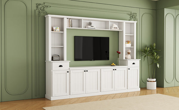 English Elm Minimalist Modular Wall Unit White Veneer Four Piece Living Room Storage System N721S000061K