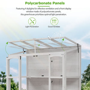English Elm TOPMAX 78-inch Wooden Greenhouse Walk-In with 4 Skylights, 2 Folding Shelves & Anti-Fall Stability White SP100017AAK