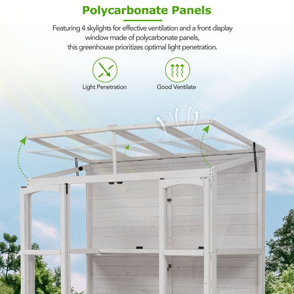 English Elm TOPMAX 78-inch Wooden Greenhouse Walk-In with 4 Skylights, 2 Folding Shelves & Anti-Fall Stability White SP100017AAK