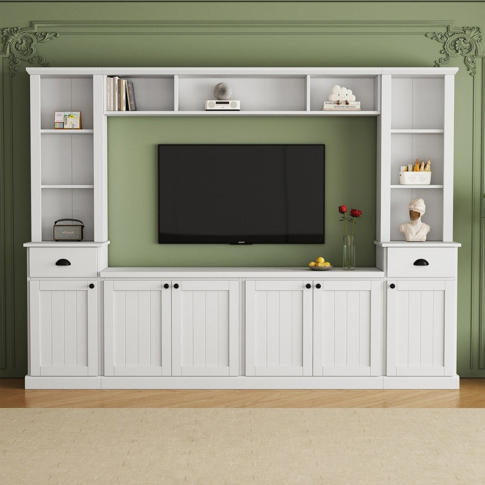 English Elm Minimalist Modular Wall Unit White Veneer Four Piece Living Room Storage System N721S000061K