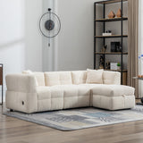 Hearth and Haven 87.7" Sectional Sofa Cozy Teddy Fleece Fabric Sectional Sofa Couch with Two Usb Ports a Movable Storage Ottoman and Two Lumbar Pillows For Living Room SG001400AAA